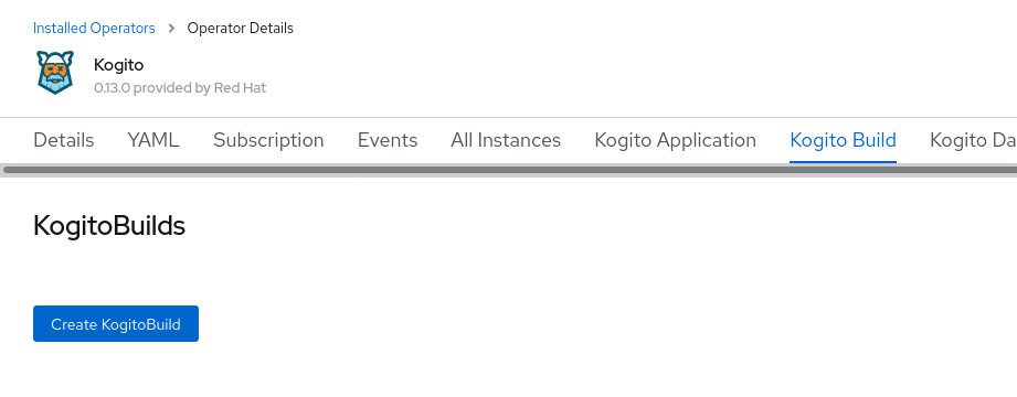 Image of Kogito build page in web console