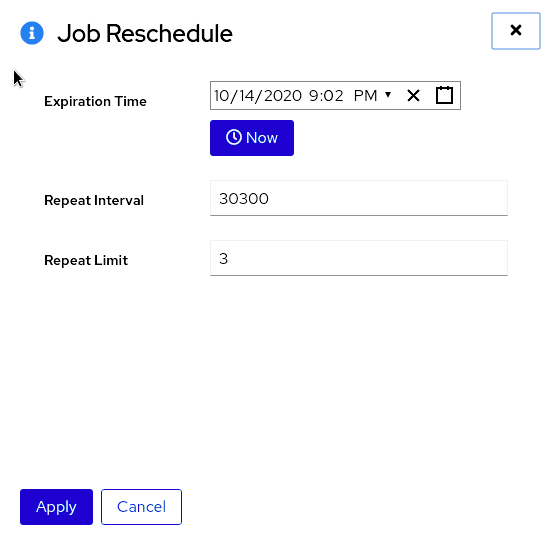 Image of jobs reschedule details in Management Console