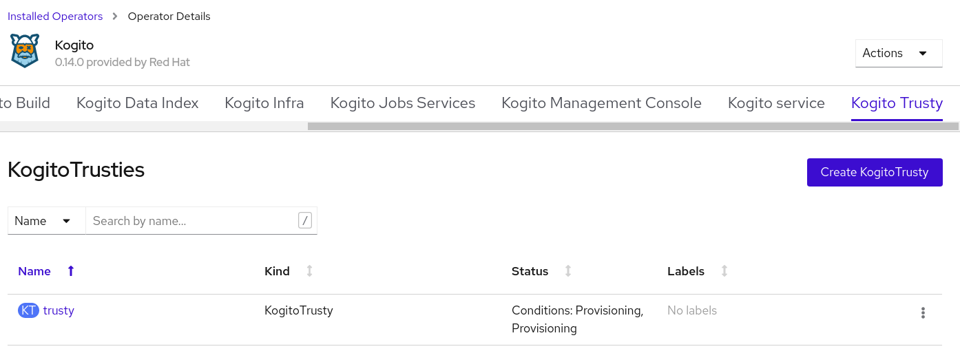 Image of Kogito Trusty Service instance on OpenShift