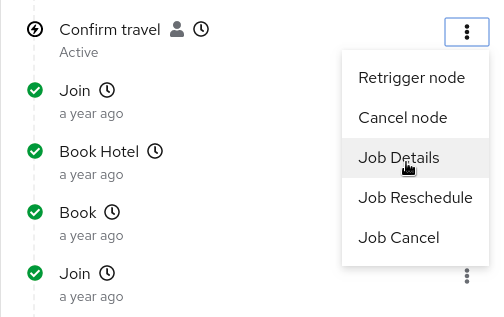 Image of job options for active node in timeline of Management Console