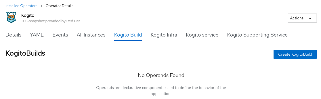 Image of Kogito build page in web console