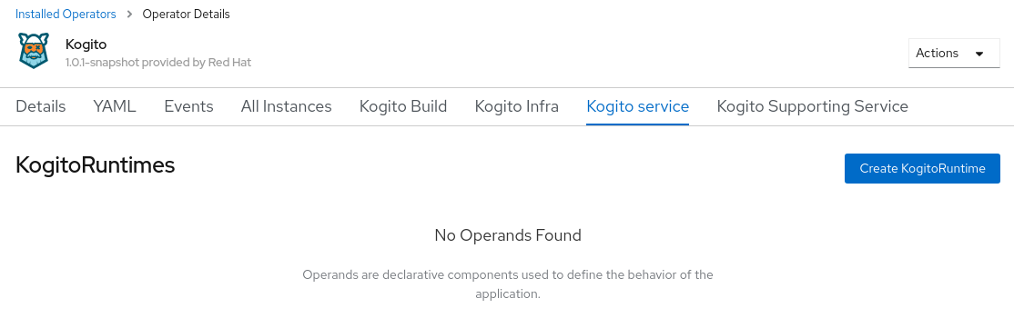 Image of Kogito service page in web console