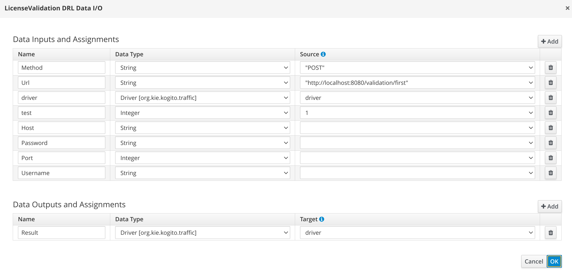 Image of License Validation Service Task data assignment in process designer