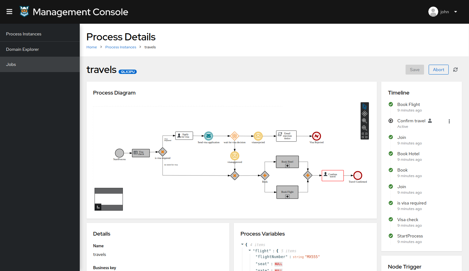 Image of Process Instance details in Management Console