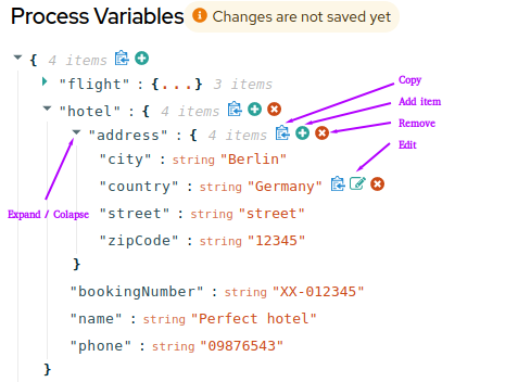 Image of process variables panel available actions in Management Console