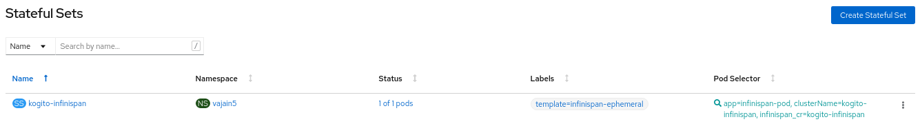 Image of Stateful Sets page in web console
